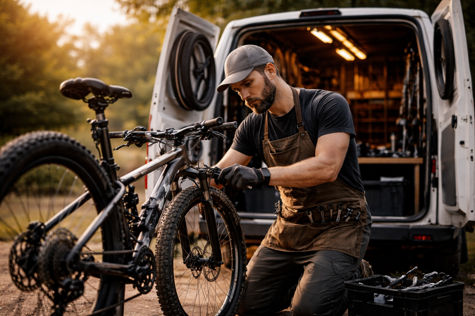 Bicycle repair tools in a workshop